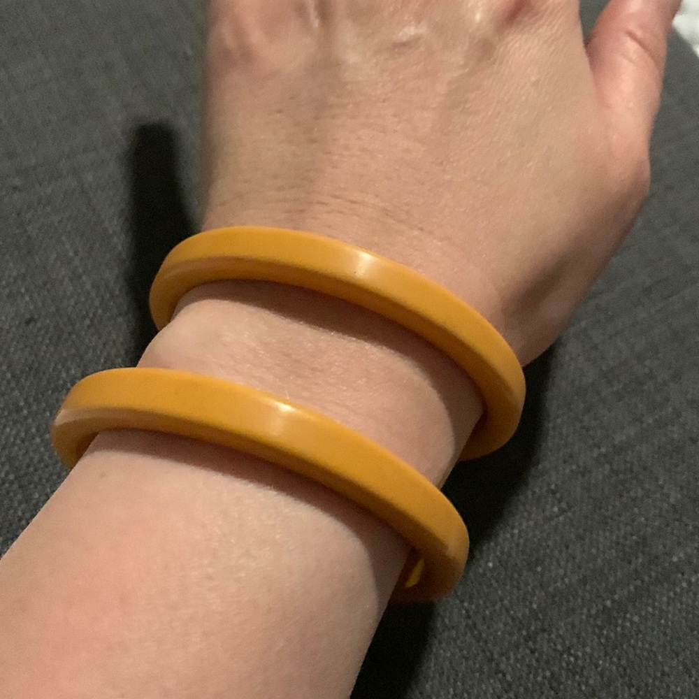 Vintage Bakelite 2 Deep Yellow Bangle Bracelets Tested